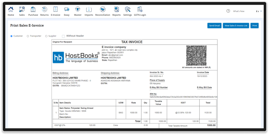 print sales einvoice