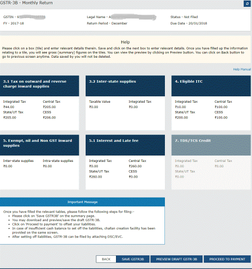 GSTR-3B Filing Monthly Return Details