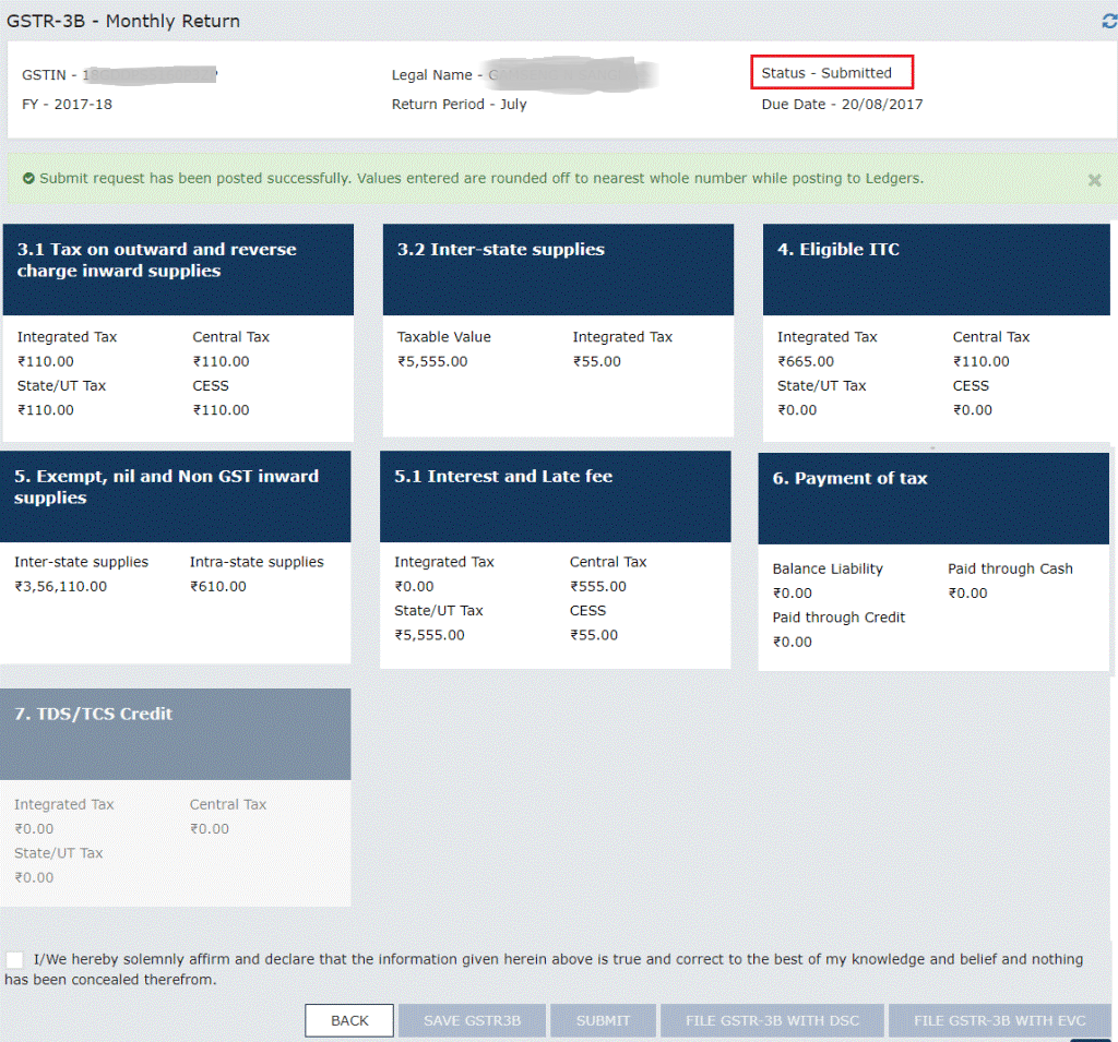 GSTR-3B Filing Monthly Return Status