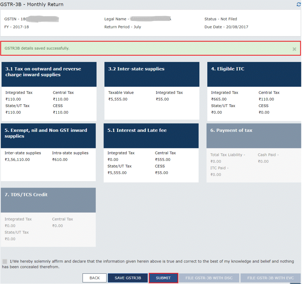 GSTR-3B Filing Monthly Return Submit