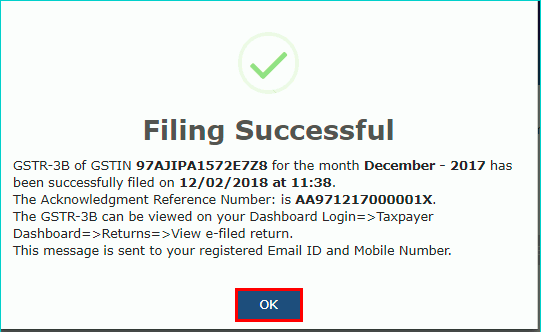 GSTR-3B Filing Successful
