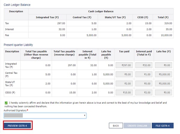 GSTR-4 Cash Ladger Balance Preview