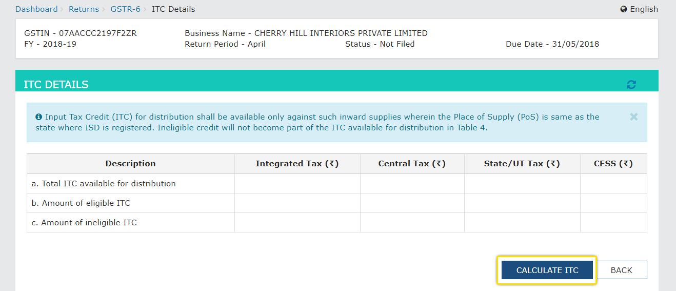 GSTR-6 ITC details