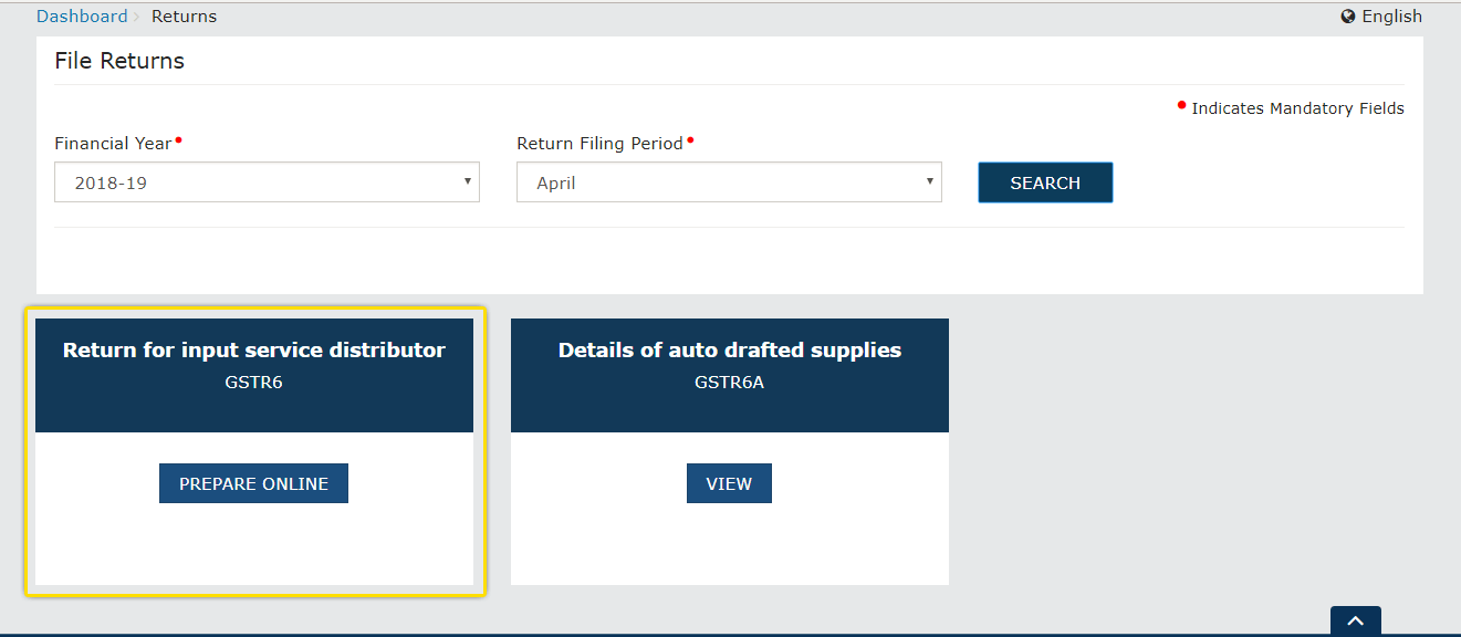 Return for input service distributer GSTR-6