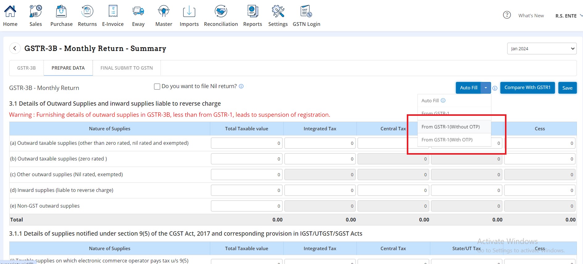 gst enhanced gstr3b one